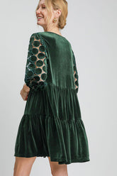 Umgee Dotted Lace Sleeve Tiered Velvet Mini Dress OutfitFlow